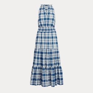 Polo by Ralph Lauren Blue and White Plaid Midi Dress